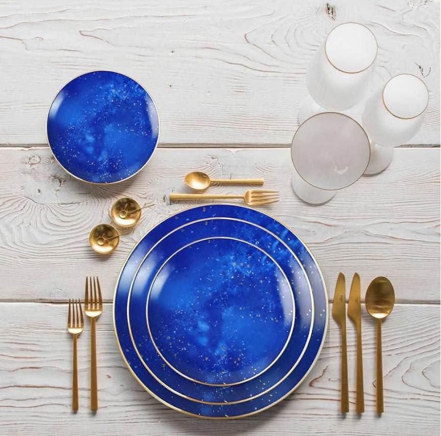 Stone Lain 6-Piece Melamine Dinner Set Service for 1 (AA005, 10.5 Royal Blue Sparks Gold)