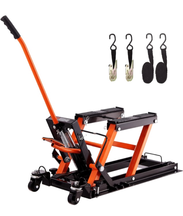VEVOR Hydraulic Motorcycle Lift Jack, 1500 LBS Capacity ATV Scissor Lift Jack, Portable Motorcycle Lift Table with 4 Wheels, Hydraulic Foot-Operated Hoist Stand for Motorcycle ATV UTV Powersports