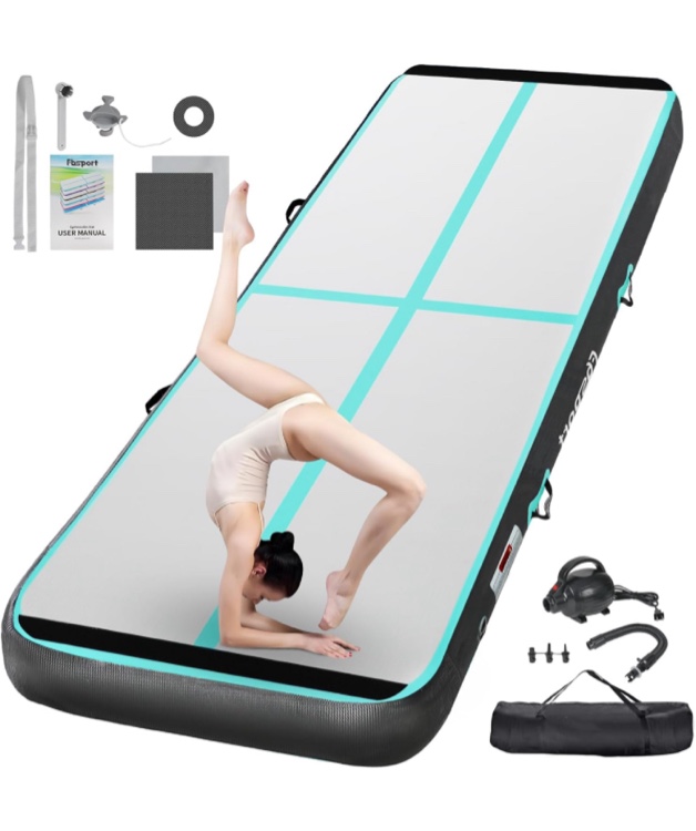 FBSPORT Inflatable Air Gymnastics Mat Training Mats 4/8 inches Thickness Gymnastics Tracks for Home Use/Training/Cheerleading/Yoga/Water with Pump