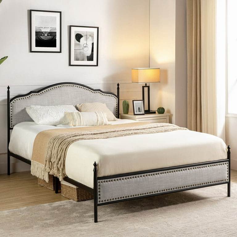 ART OF LIVING DESIGNS,INC Dimas Upholstered Platform Bed with Metal Legs Beige