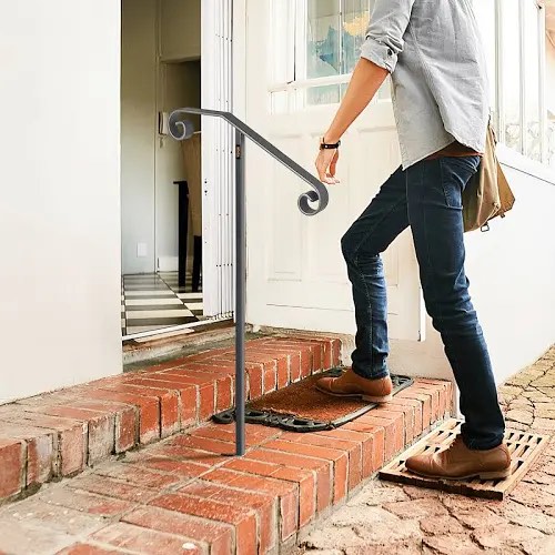 VEVOR Single Post Handrail Wrought Iron Post Mount Step Grab Supports in Ground Long Post Fits 1 or 2 Steps Grab Rail Single Post Railing