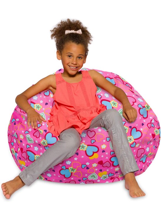 Posh Creations Bean Bag Chair for Kids, Teens, and Adults Includes Removable and Machine Washable Cover, Canvas Multi-Colored Hearts on Pink, 38in - Large