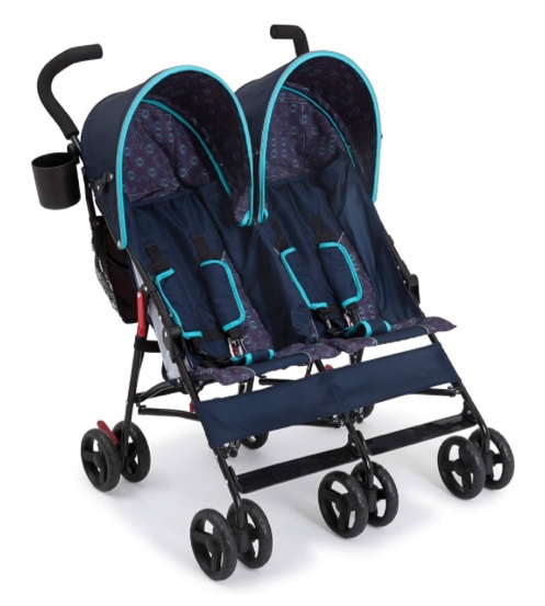 Delta Children LX Side by Side Stroller - with Recline, Storage & Compact Fold, Night Sky