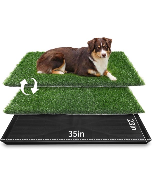 LOOBANI 35in x 23in Extra Large Grass Porch Potty Tray, 2-Pack Replacement Artificial Grass Puppy Training Pads, Quickly Absorbency Portable Dog Potty