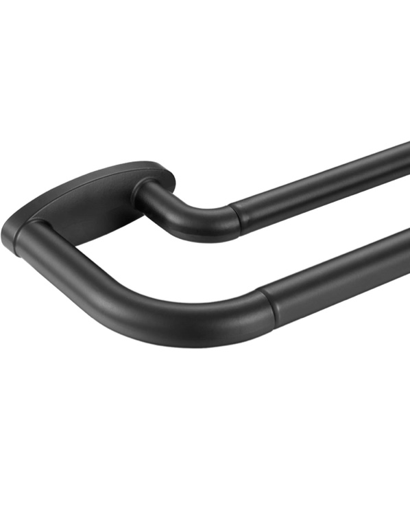 Double Curtain Rods Matte Black,Room Darkening Curtain Rod 48-84 Inches,Adjustable 3/4 Inches Front and 5/8 Inches Back Quality Metal Window Curtain Rod,Wrap Around Design
