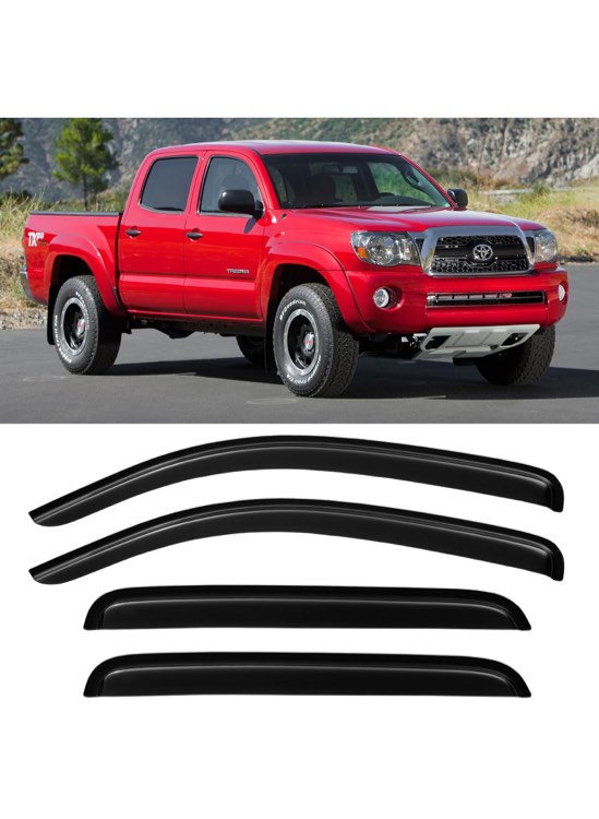 Window Rain Guards for 2005-2015 Toyota Tacoma Double Cab, Tape-on Window Vent Visors Shades Wind Deflectors Shield for Tacoma Double Cab 2005 2006 2007 2008 2009 2010 2011 2012 2013 2014 2015