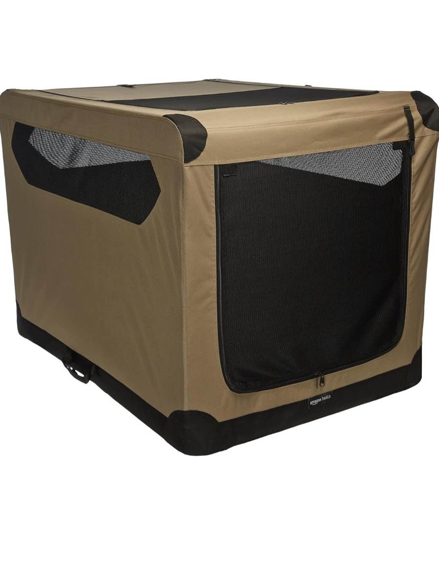 Amazon Basics 2-Door Collapsible,Lightweight Soft-Sided Folding Travel Crate Dog Kennel, X-Large, 42 x 31 x 31 Inches, Tan