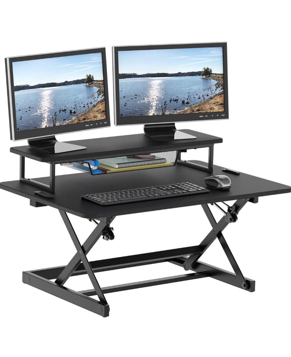 SHW 36-Inch Height Adjustable Standing Desk Sit to Stand Riser Converter Workstation, Black