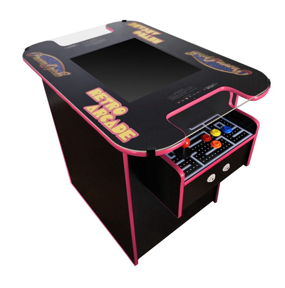 subcoast Arcades Full Size Commercial Grade Cocktail Arcade Machine 2 Player Upgraded Trackballs 412 Games 22" LCD Screen Tempered Glass Dark Wood