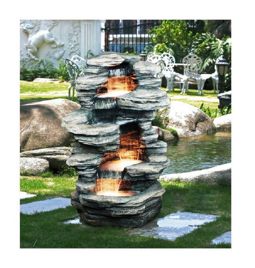 Hi-Line Gift Ltd. Four Level Indoor/Outdoor Rock Fountain With Halogen Light