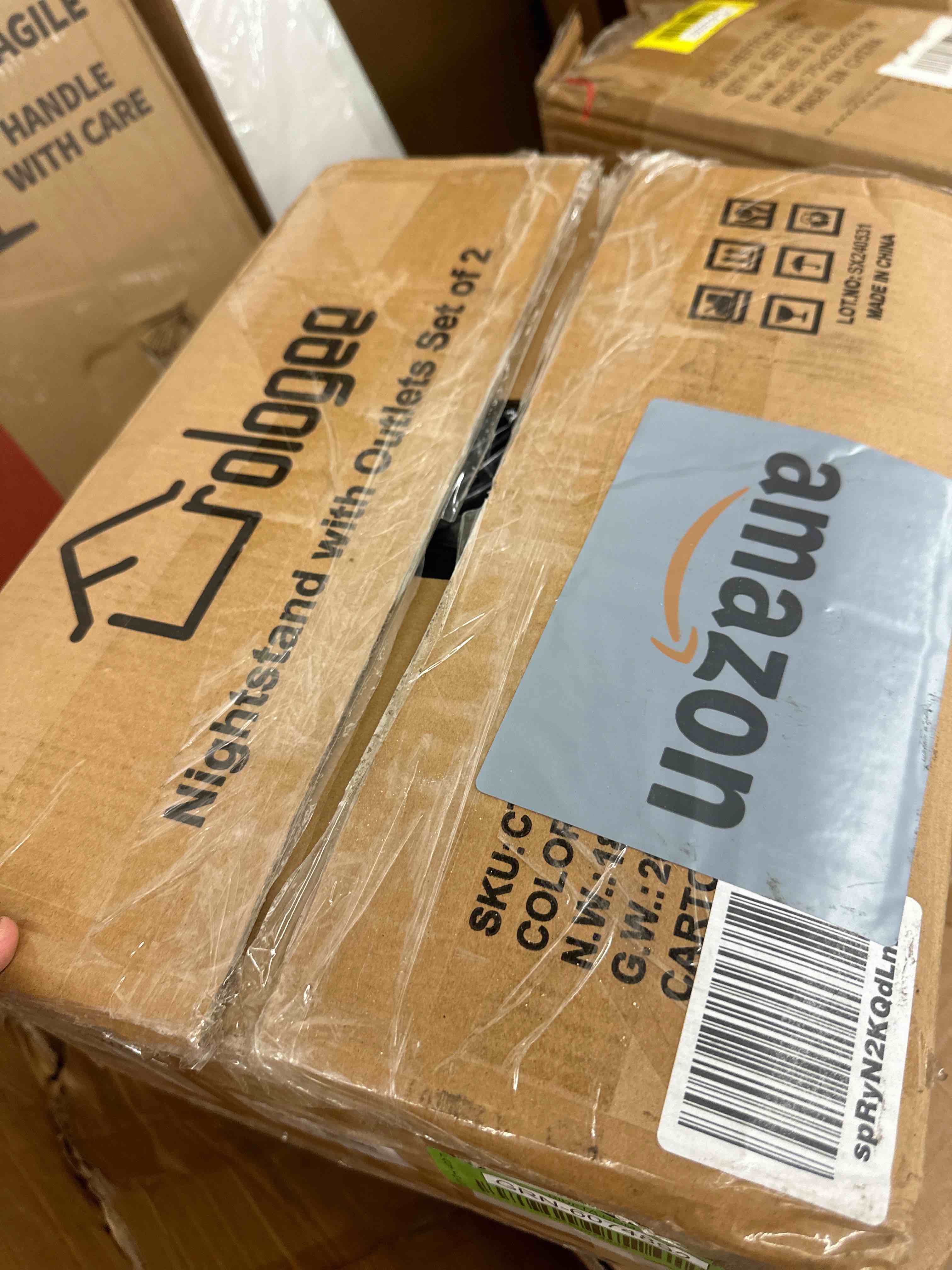 Night Stand Set 2, End Table with Charging Station, LED Bedside Table