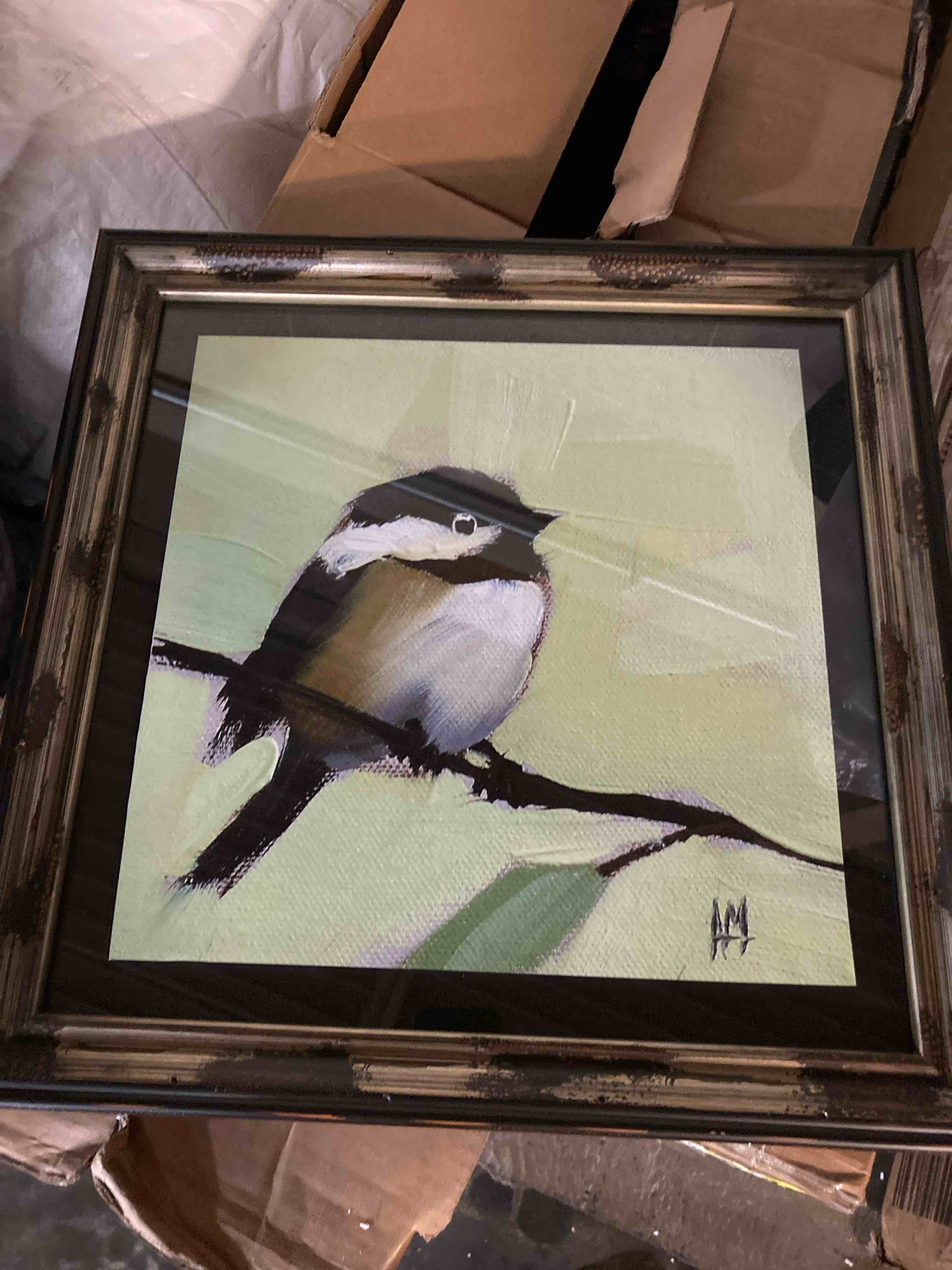 Chickadee #143 Textured Framed Paper Print, no Glass