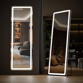 21 in. W x 64 in. H LED Light Rectangular Frameless Rounded Full Length Mirror Floor Mirror with 3 Colors