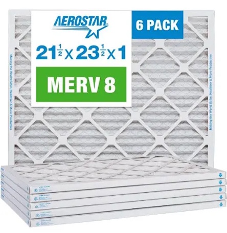 Aerostar 20x25x4 MERV 8 Pleated Air Filter, AC Furnace Air Filter, 6 Pack (Actual Size: 19 1/2"x24 1/2"x3 3/4"), White