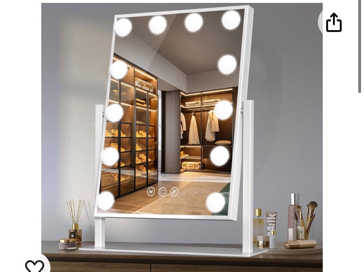 Speculux Hollywood Vanity Mirror with Lights LED Makeup Mirror with Light 12 Dimmable Bulbs Lighting Mirrors, 3 Color Modes Smart Touch Control Mirror for Makeup 360° Rotation White Lighted Mirror