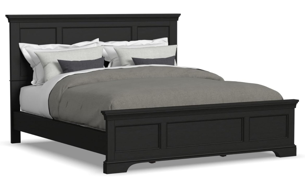 Home Styles Bedford Black King Bed is Constructed of Hardwoods and Engineered Wood in a Rich Ebony Finish, Bed Features Include Raised Panels on the Headboard and Footboard