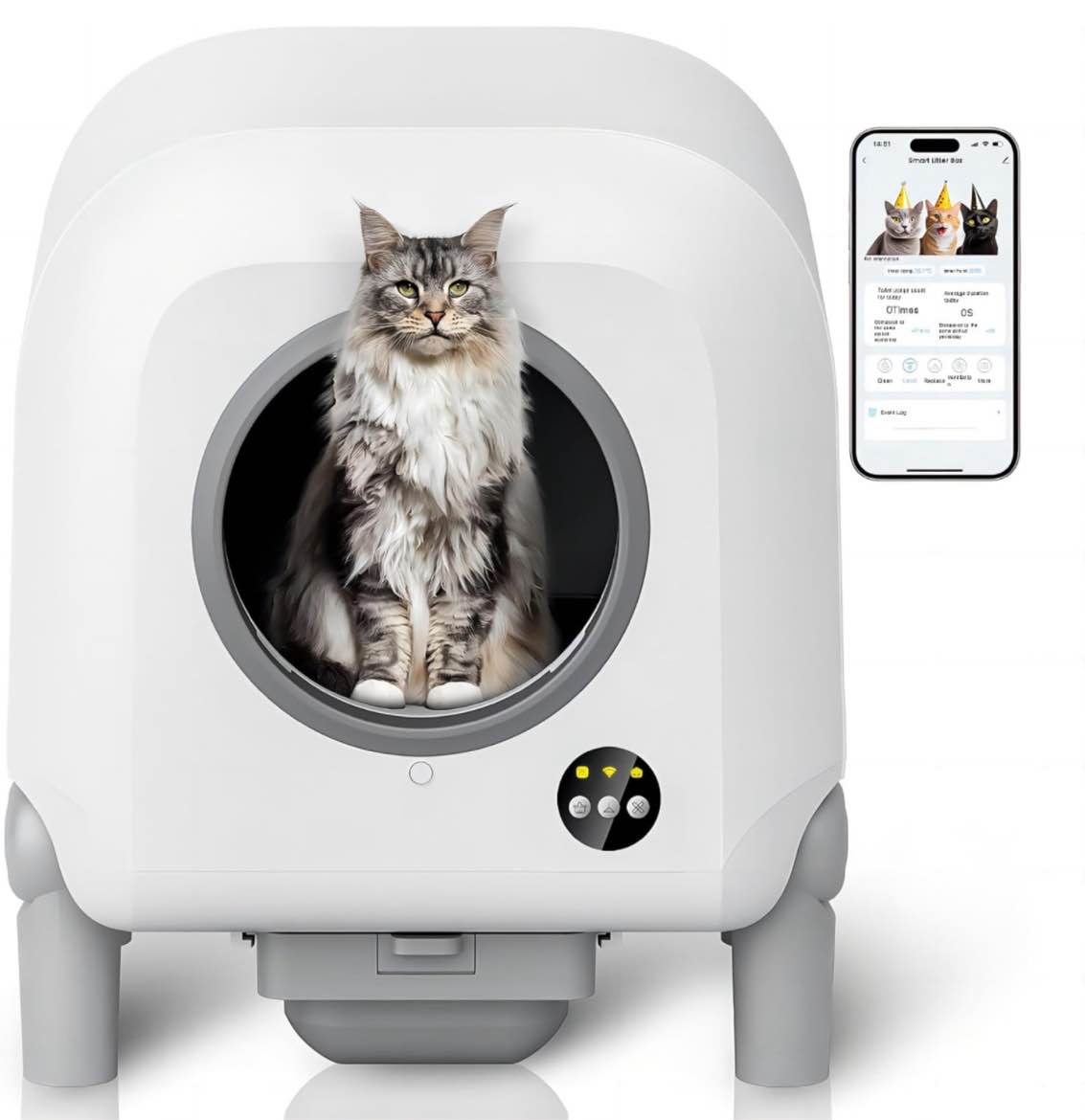 Self Cleaning Cat Litter Box, 120L X-Large Automatic Cat Litter Box, with Air Vent System, 10 Safety Sensors Anti Pinch Design, Suitable for Multi-Cats, with Long Exhaust Duct and App