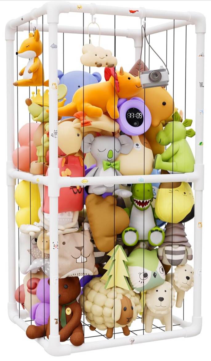 Extra Large Plush Stuffed Animal Storage Zoo Holder Standing, Kids Toy Storage Organizer Shelves Basket with Nets for Stuffed Animals, Play Room Decor Corner Toy Box Storage. (Thicker Tube)