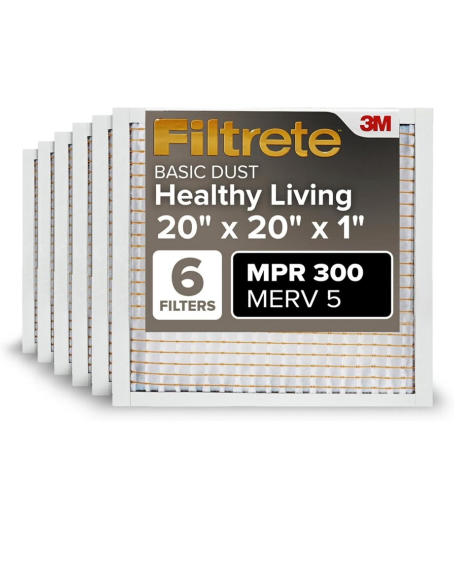 Filtrete 20x20x1 AC Furnace Air Filter, MERV 5, MPR 300, Capture Unwanted Particles, 3-Month Pleated 1-Inch Electrostatic Air Cleaning Filter, 6-Pack (Actual Size19.69x19.69x0.81 in)