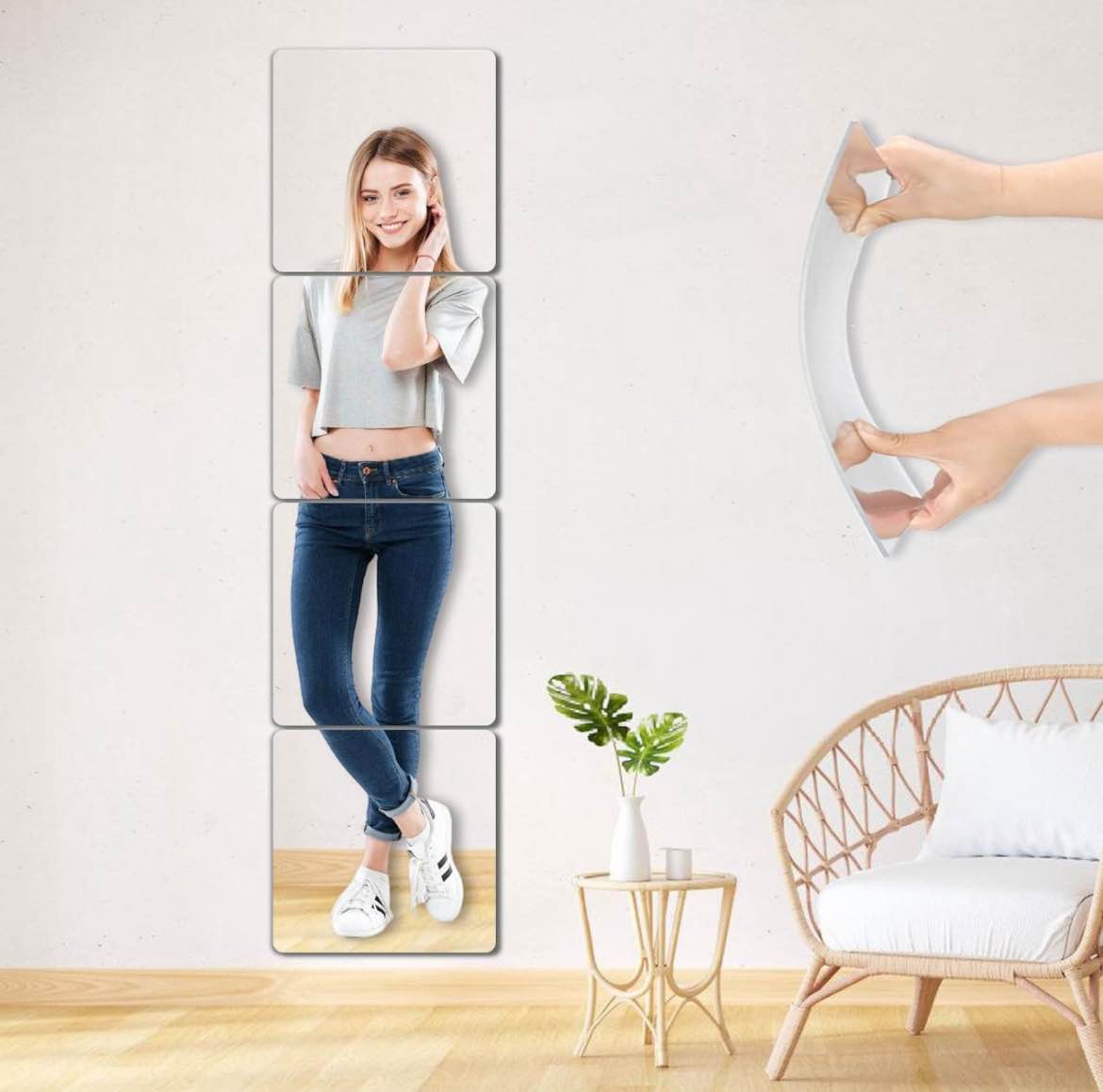 Unbreakable Wall Mirror Full Length Mirror Tiles, 4Pcs 10x10 inch Full body Mirrors, Toddler Shatterproof Mirror for Kids Mirror for Wall, Full Length Wall Mirror, Over Door Mirror, Home Gym Mirror