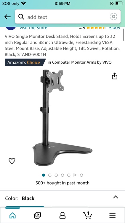 VIVO Single Monitor Desk Stand, Holds Screens up to 32 inch Regular and 38 inch Ultrawide, Freestanding VESA Steel Mount Base, Adjustable Height, Tilt, Swivel, Rotation, Black, STAND-V001H