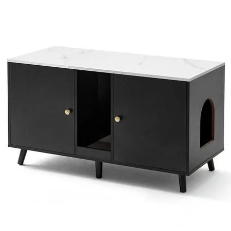 JanflyHome Cat Litter Box Enclosure, Hidden Litter Box Furniture for 2 Cats Washroom with Large Space, Indoor Pet House Crate Cabinet, 42.5"*19.6"*23.8", Black