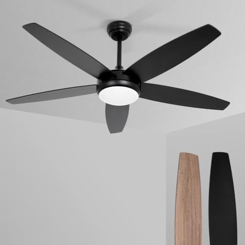 VACILL 52 inch Ceiling Fans with Lights and Remote Black,6 Speed Levels,LED Dimmable,Quiet reversible motor,5 blades modern ceiling fans Farmhouse/Bedroom/Living romm