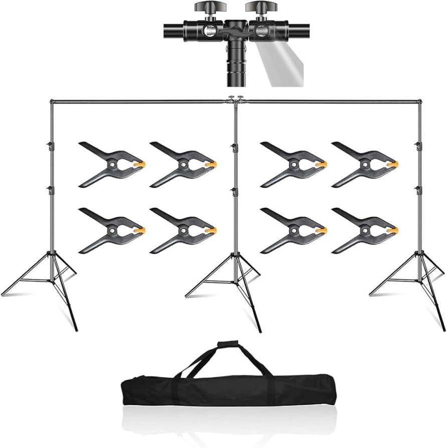 EMART Photo Video Studio 20 ft Wide 10 ft Tall Adjustable Heavy Duty Photography Backdrop Stand, Background Support System Kit with 3 Stands, 8 Spring Clamps, 1 Carrying Bag