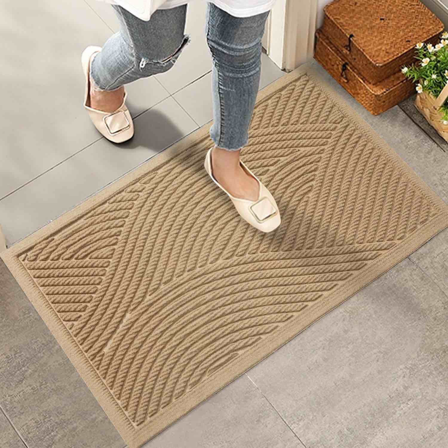 HIYARD Durable Front Door Mat, Absorbent Muddy Dirt Resist Welcome Door Mats Outdoor Indoor, Stain and Fade Resistant, Non-Slip Backing Entry Mat Low Profile Doormat for Entryway, 29×17, Beige