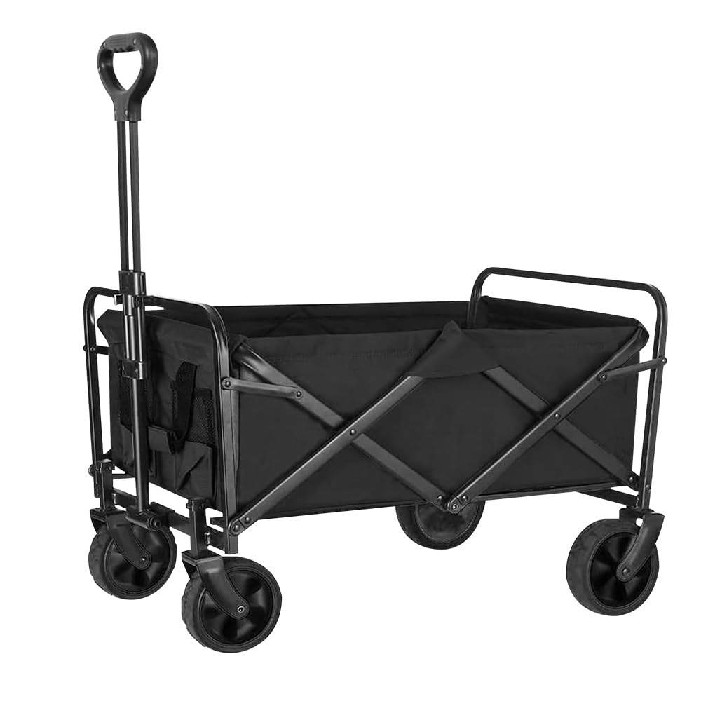 Collapsible Folding Wagon, Outdoor Utility Wagon, Wagon Cart Heavy Duty Foldable with Removable Wheels, Utility Grocery Wagon for Camping Shopping Sports(Black)