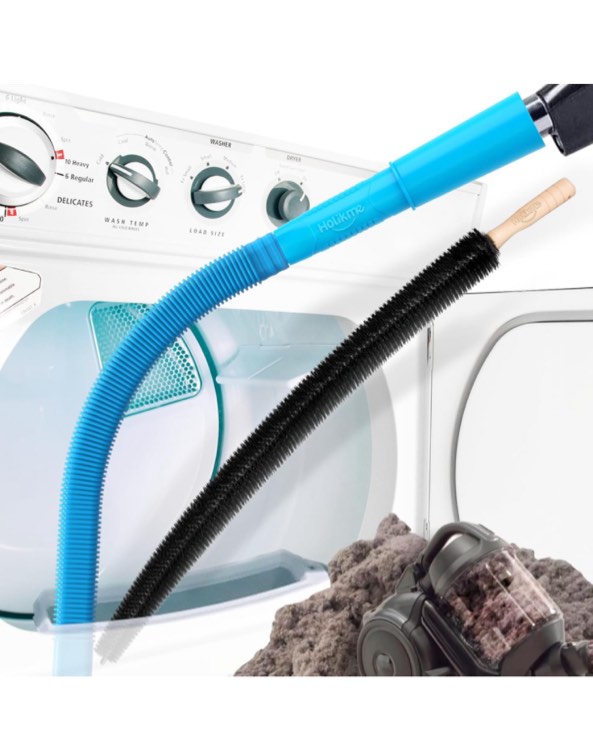 Holikme 2 Pieces Dryer Vent Cleaner Kit, Dryer Lint Vacuum Attachment and Flexible Dryer Lint Brush, Vacuum Hose Attachment Brush, Blue