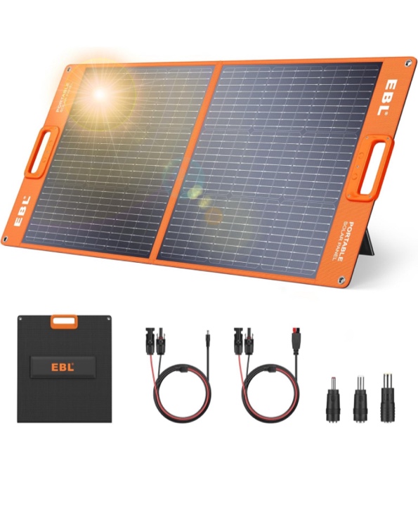 EBL Solar Apollo 100W Portable Solar Panel (Upgraded) for 240/300/500/1000/1500/2000 Power Station, with Adjustable Kickstand and Parallel Cable, Waterproof IP65 for Outdoor Camping Hiking RV Trip
