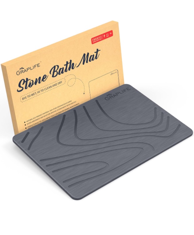 Stone Bath Mat, Diatomaceous Earth Shower Mat, Non-Slip Super Absorbent Quick Drying Bathroom Floor Mat, Natural, Easy to Clean (23.6 x 15.35 Darkgrey)