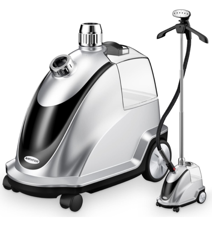 Anthter Steamer for Clothes, 1500W Powerful Standing Garment Steamer with Roll Wheels, 2.4L Water Tank for 90 Mins Continuous Steaming, 35s Fast Heat-up, Perfect for Commercial and Household Use