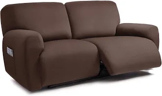 ULTICOR Squared Jacquard Design Extra Wide 75" - 100", Reclining 2 Seater Sofa, Extra Wide 6-Piece Reclining LoveSeat Slipcover, Reclining Sofa Covers, Thick, Soft, Washable (Chocolate)