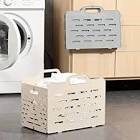 Pack of 3 Large Collapsible Storage Baskets 43L (11.36 Gallons) Modern Plastic Bins Crates with Handles, Foldable Laundry Hamper, Dormitory, Closet Organizer, Towel Basket, Wall Mounted Basket (Cream)