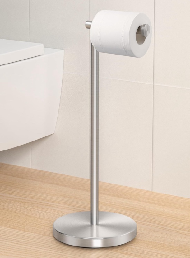 BAGNOLUX FreeStanding Bathroom Toilet Paper Holder Stand with Reserve, SUS304 Stainless Steel Rustproof Pedestal Tissue Roll Holder Heavy Duty, Brushed Nickel