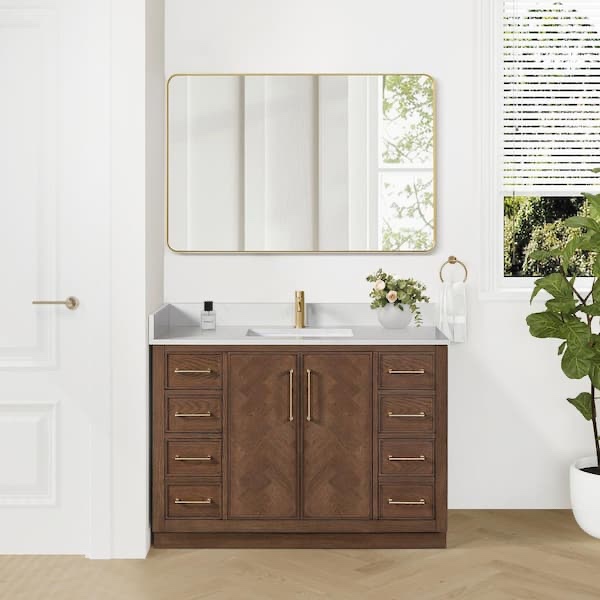 48in. W x 22" D x 32" H Vinnova Javier Bathroom Vanity, Large- Side Splash Seperate, Gold Handles