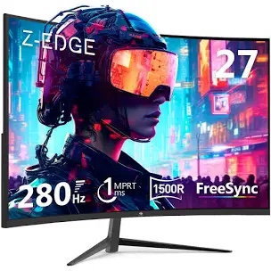 Z-EDGE UG27P 27" Curved Gaming Monitor 280Hz 1ms 1920x1080 16:9 Frameless, Support AMD Freesync Premium, With DisplayPort & HDMI Port
