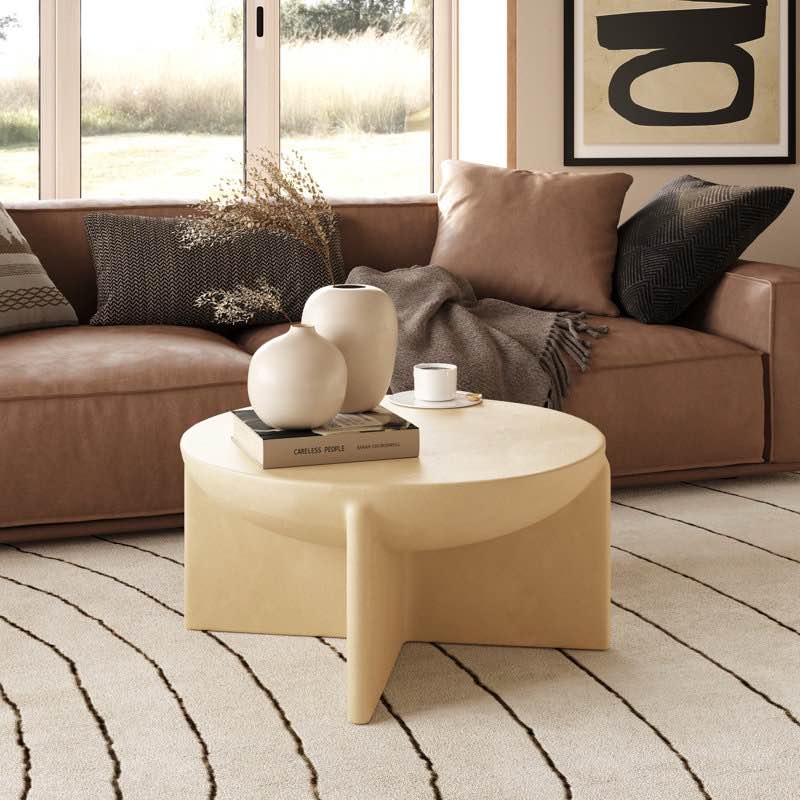 Soichi - Modern Beige Concrete Round Coffee Table