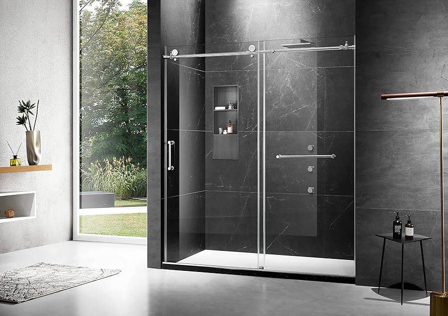 MoSweet Elegant 62"W to 66"W x 76"H Frameless Shower Door, Chrome, 62" - 66" × 76"