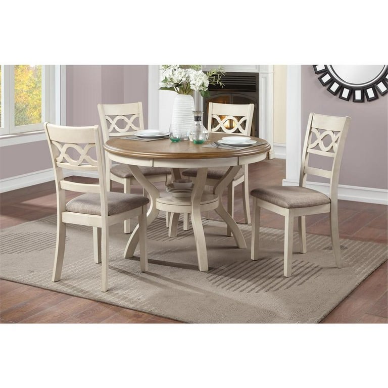 New Classic Furniture Cori 5-Piece Round Dining Set with 1 Table and 4 Chairs, Beige and Brown