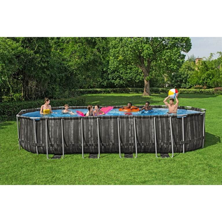 Bestway Power Steel 24' x 12' x 52" Oval Metal Frame above Ground Outdoor Swimming Pool Set with 2,500 Gallons per Hour Filter Pump, Ladder, and Cover
