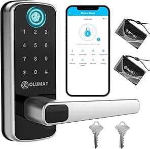 Smart Door Lock, OLUMAT Keyless Entry Door Lock Fingerprint Door Locks with Keypads Electronic Digital Door Lock with Handle for Home, Rental, Office and Hotel