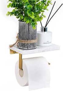 Toilet Paper Roll Holder Wall Mount with Shelf, Marble Brushed Gold Tissue Holder for Bathroom, Toilet Paper Holder with Storage, Toilet Paper Holders