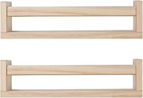 Nursery Floating Book Shelves for Kids Room, Kitchen Spice Rack, or Rustic Wall Mounted Shelves for Farmhouse Bathroom Decor (Natural Wood),Set of 2