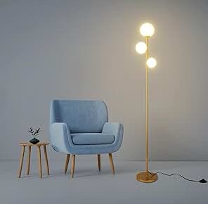 3 Globe Mid Century Modern Floor Lamp for Living Room, Contemporary Gold Floor Lamp with Frosted Glass Shade and Bulbs Included, LED Standing Tall Pole Lamp for Bedrooms, Office - Antique Brass