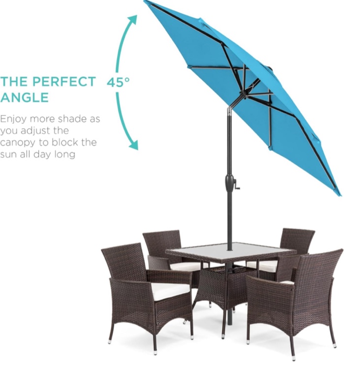 Best Choice Products 7.5ft Heavy-Duty Round Outdoor Market Table Patio Umbrella w/Steel Pole, Push Button Tilt, Easy Crank Lift - Sky Blue