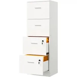 DWVO 4-Drawer File Cabinet with Lock, Filing Cabinet for Letter A4-Sized Files, Upgraded, White