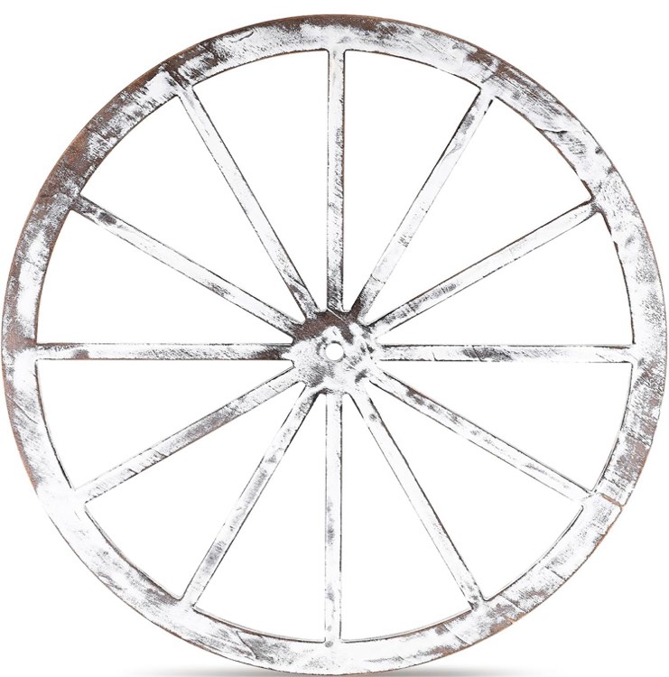 Wood Wagon Wheel Decorative Wooden Wheels Old Western Style Wagon Wheel Decor Vintage Rustic Wall Hanging Wood Cartwheel Decor for Garden Bar Patio Garage Farmhouse (Old White,30 Inch)